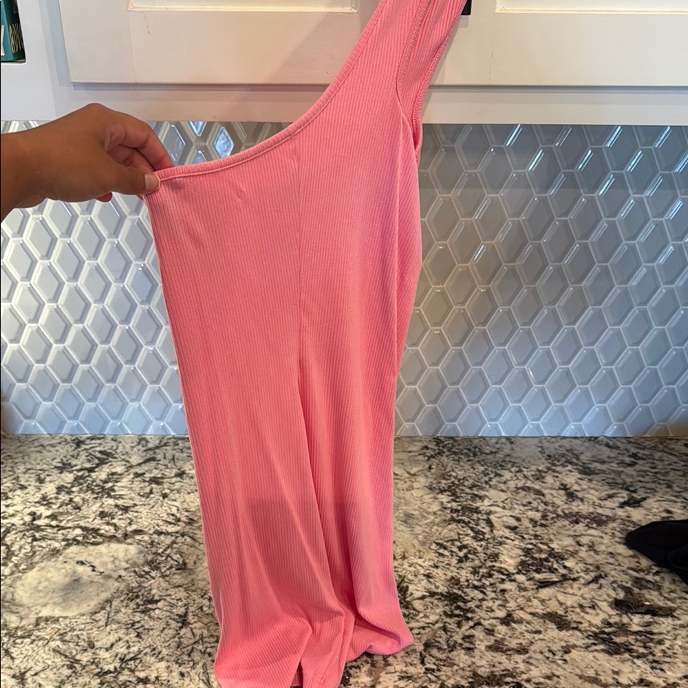 Pink One-Shoulder Ribbed Dress